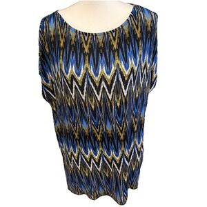 J.Jill Womens Round Neck Chevron Pullover Multicolor Stretchy Blouse Top Sz XS/S